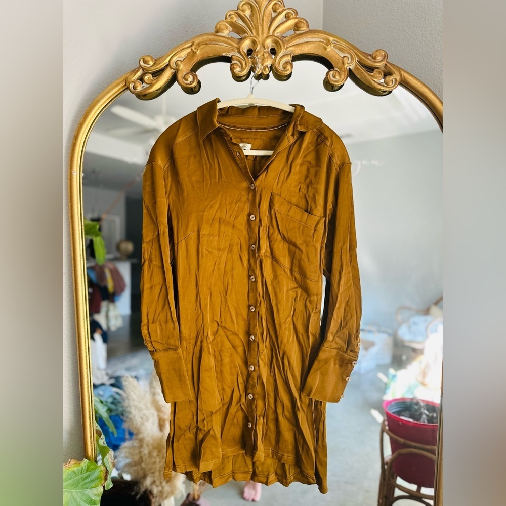 Anthropologie pilcro bronze silky shirt mini dress nwt size 0